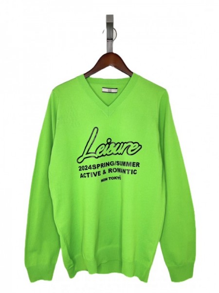 NON TOKYO(ノントーキョー) PRINT V-NECK KNIT / NEON GREEN